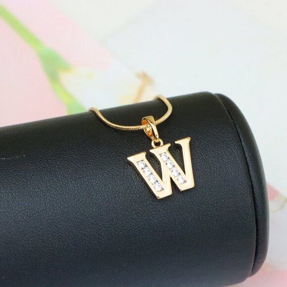 "Rose Gold Letter W Pendant with Crystals – Elegant Personalized Charm,XPPT1372 - Picture 3 of 13